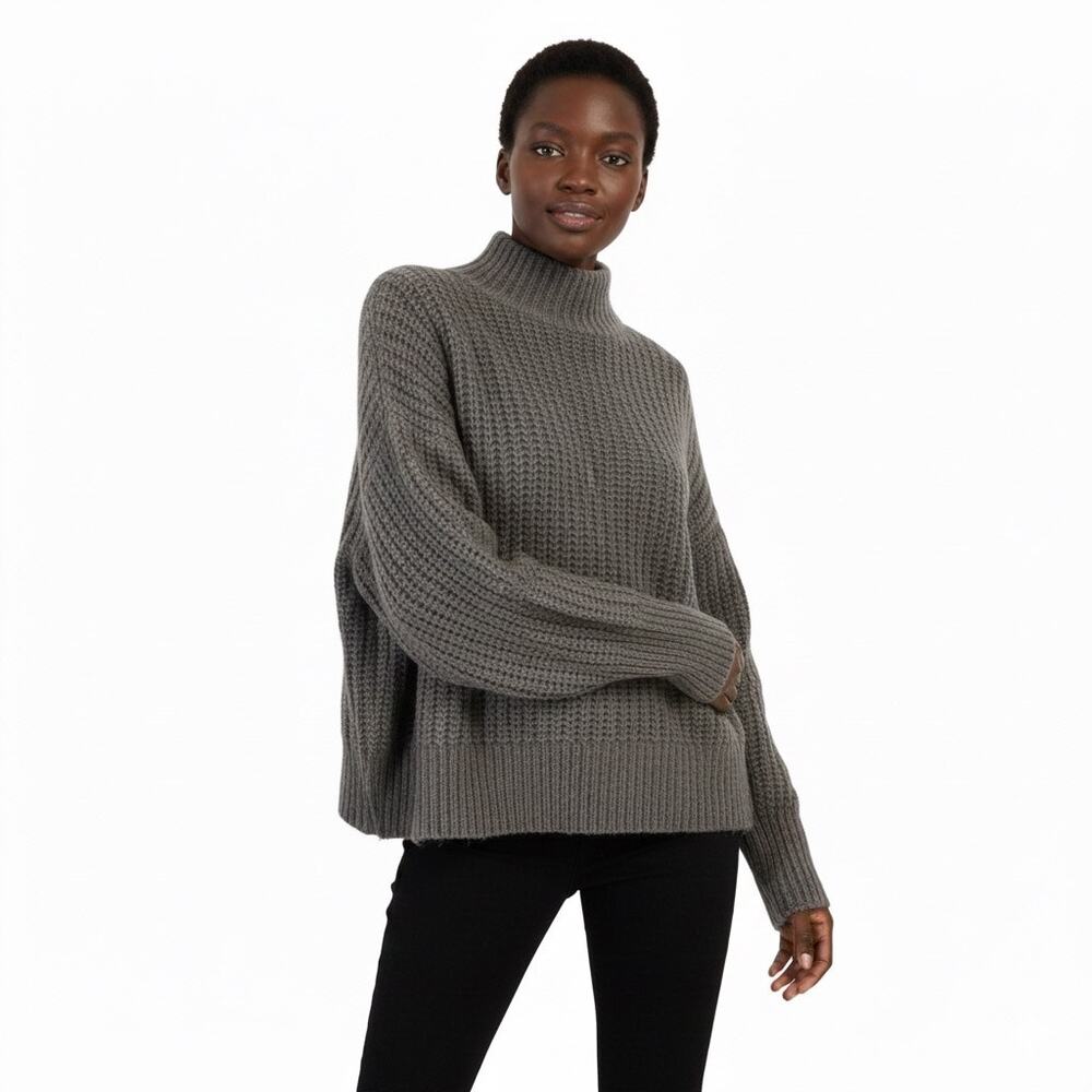 BKE Chunky Fuzzy Oversized Mock Neck Sweater Womens S Taupe Oversized Minimalist